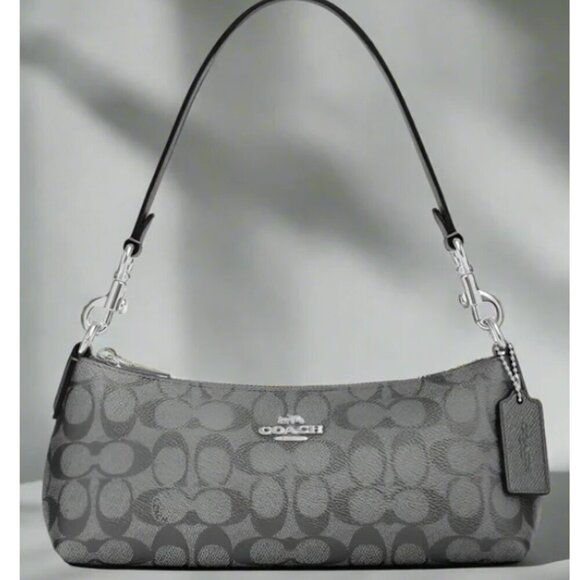 Coach Charlotte Shoulder Bag Signature Canvas Gunmetal CX580 Leather ORGPKG - Picture 1 of 9
